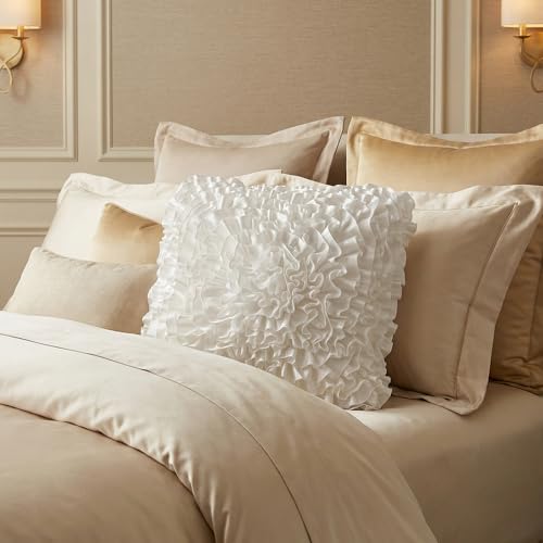 Cream White Accent Ruffle Decorative Throw Pillow Covers for Bed Sofa Couch - color: White