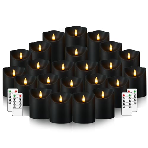 Nimiko Flameless Candles with Remote, Battery Operated Flickering Flameless Candles, LED Candles with Timer 2/4/6/8H, with Realistic LED Candles Set of 24 (D3 x H 3" 4" 5") (Black) - color: Black-24