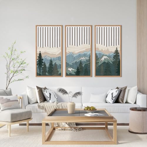 IARTTOP Large Mountain Wood Wall Art Framed Decor Set of 3, Modern Mountain Landscape Wall Art Nature Artwork Wall Decor for Bedroom, Living Room, Office-16 x32 - color: Green Mountain, size: 32"L x 16"W