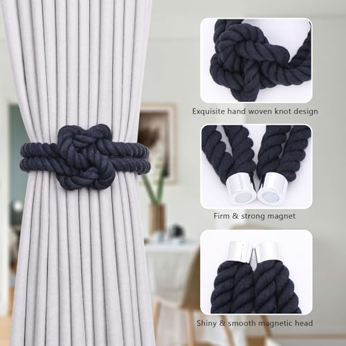 NICEEC Natural Cotton Rope Magnetic Curtain Tiebacks, 2 Pack, Dark Blue - color: Dark Blue, size: 2 Pack