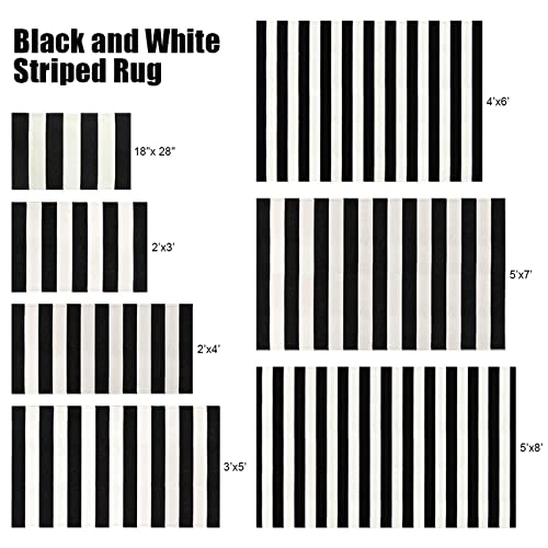 LEEVAN Black and White Striped Outdoor Rug 3x5 Washable Front Porch Rugs - color: Black and White (Thick Stripe), size: 3' x 5' (Rectangular)