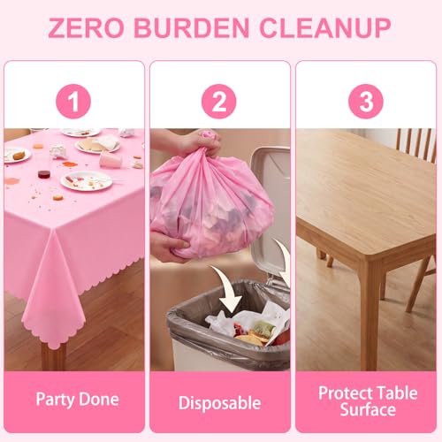 NatNarr 3 Pcs Plastic Pink Tablecloths, Scalloped Rectangle Table Cloths - color: Pink, size: 3 Pack