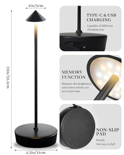 2 Packs Black Cordless Rechargeable Table Lamp 7200mAh Portable Touch Control LED Waterproof Table Lamp for Bar Bedroom Reading(2 Packs Black) - color: Black, size: 2 Packs