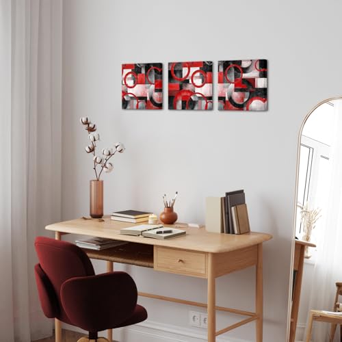 HOMEOART Red Wall Art Geometric Pictures Bathroom Wall Decor (Red) - color: Red