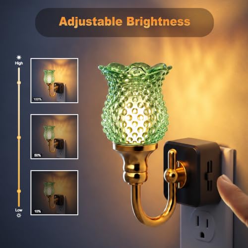 JandCase Night Light, Night Lights Plug into Wall, Glass Flower Nightlight - color: Spotted Flower-Green