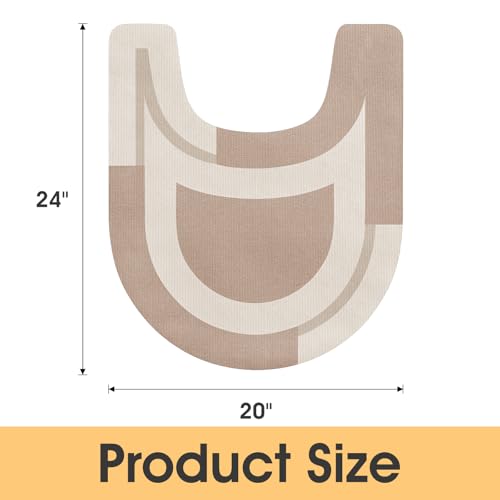 ACCUMTEK Non Slip Bath Mat, Thin Bathroom Rugs Fit Under Door, Quick Dry Bath Mats, Machine Washable Bath Rugs for Bathroom, Bathtub & Kitchen, Light Brown/Bordered/U-Shaped 24"x20" - color: Light Brown, size: 1'8" x 2' (U-Shape)