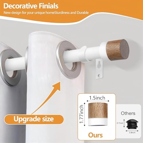 1 Pack Boho Rustic Adjustable Wood Curtain Rod 32-45 Inch, White - color: White, size: 32"-45"|1 PACK