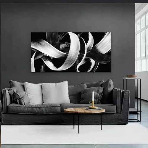 Modern Abstract Wall Art Black and White Curve Line Decor 20"X40" - size: 20"L x 40"W