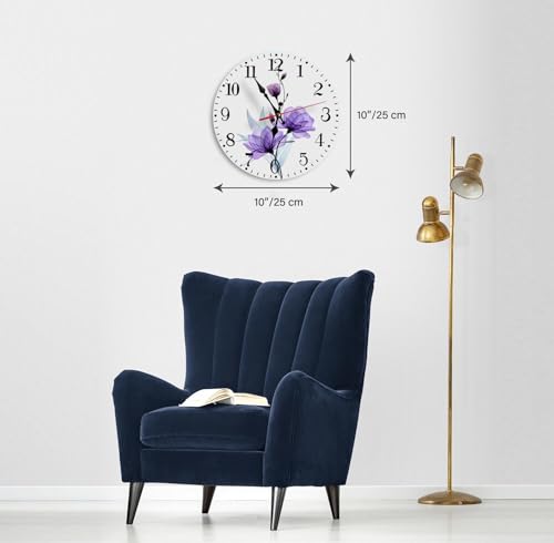 Ansouyi Round Wall Clock Battery Operated Clocks Wallclock 10 Inch,X-Ray Purple Roses Flowers and Leaves Silent Non Ticking Wall Clock for Living Room,Kitchen,Home,Bathroom,Bedroom,Office or School - color: Purple Roses