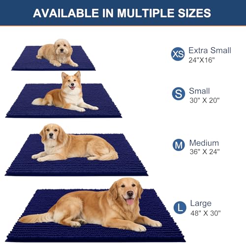 OLANLY Dog Door Mat for Muddy Paws 24x16, Extra Absorbent Chenille Mud Mat - color: Navy Blue, size: 24" X 16"