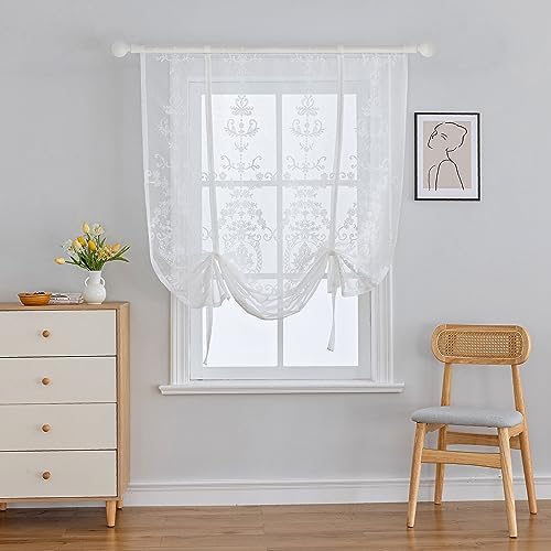 Sheer Tie Up Balloon Curtains for Bathroom Lace 31 x 47 Inch - size: 31"W x 47"L (Pack of 1)