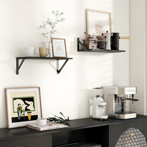 Axeman Floating Shelves for Wall, 16'' x 8'' Black Wall Shelves Set of 2 - color: Black, size: 16 Inch