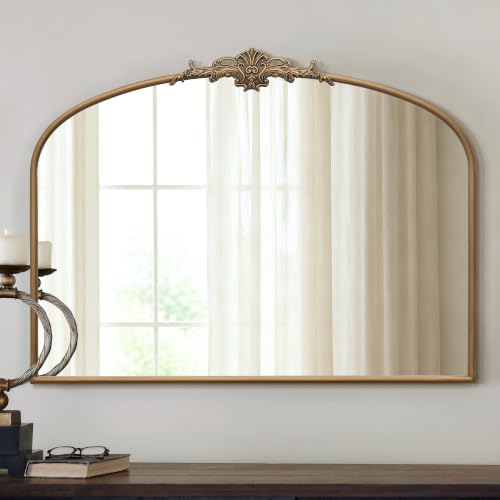 Besdomus Vintage Arched Gold Mirror: 40"x29" Large Brass Antique Decorative - color: Brass Gold, size: 29"L x 40"W