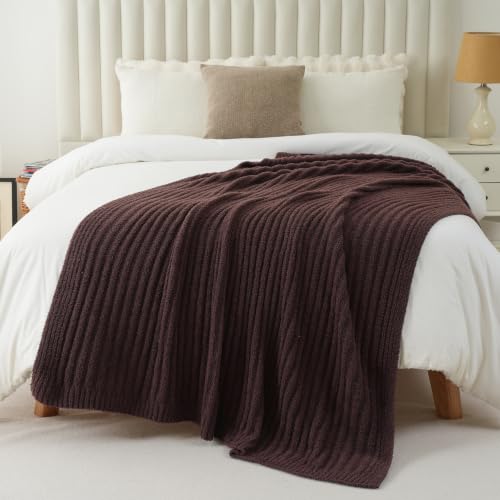 Battilo Brown Throw Blanket for Couch, Soft Chenille Throw Blanket, 60"x80" - color: Brown, size: 60"x80"