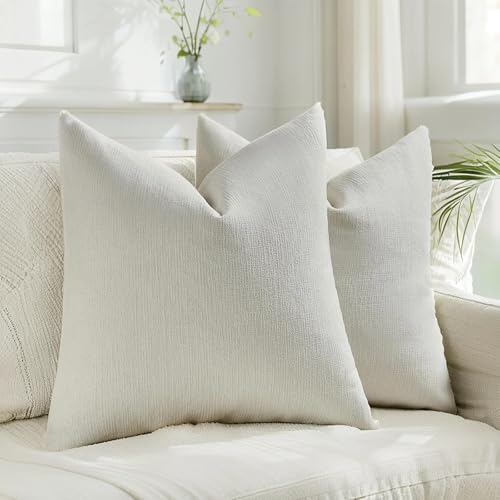 HAUSSY Set of 2 Soft Chenille Throw Pillow Covers 22x22 Inch, Cream - color: Cream, size: 22" x 22" (Pack of 2)