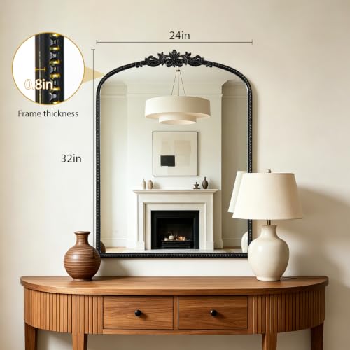 HOMECOOKIN Vintage Arched Black Mirror, Antique Baroque Mirror, 32"X24" Wall Mirror with Ornate Frame, Antique Brass Mirror for Bathroom Vanity, Living Room, Fireplace, Entryway, Hallway, Home Decor - color: Black, size: 32"L x 24"W