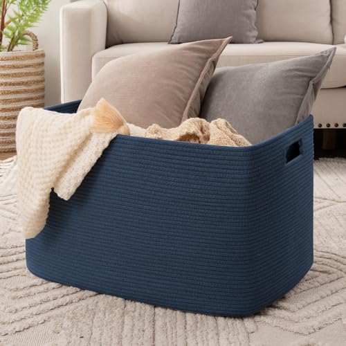 OIAHOMY 118L XXXLarge Rope Storage Basket, Oversized Blanket Basket Blue - color: Blue
