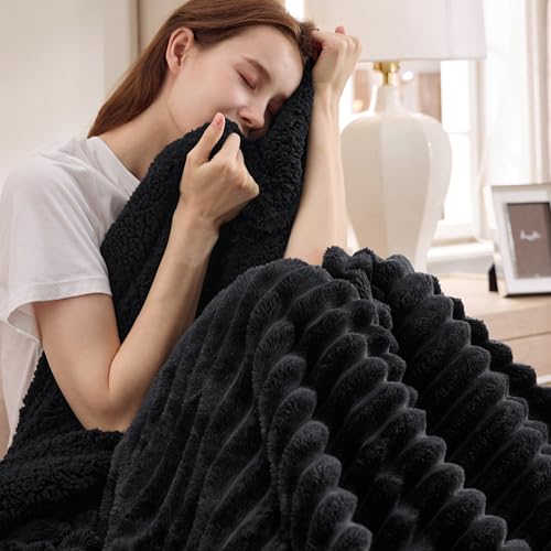 Bedsure Soft Sherpa Blanket Fluffy Throw Black 50"x60" - color: 03 - Black, size: Throw (50" X 60")