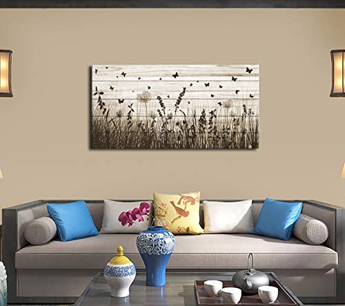 Wildflower Wall Art Autumn Canvas Picture Butterfly Grass Dandelion Artwork Vintage Wooden Board Painting Prints for Bedroom Living Room Office Home Kitchen Wall Decor Framed Ready to Hang 29" x 58" - color: Botanical Wild Flowers, size: 58"L x 29"W