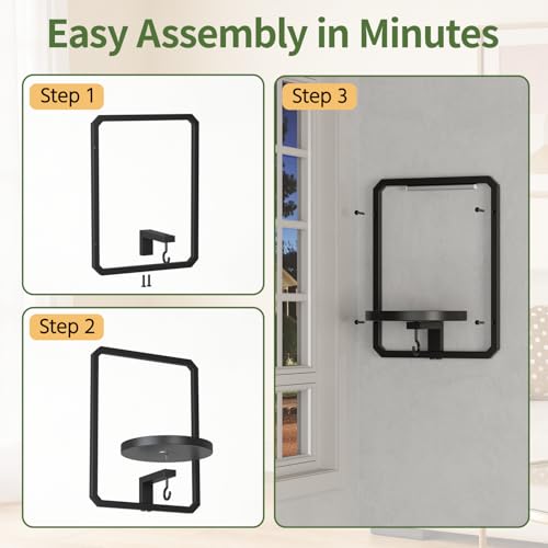 LASZOLA Plant Picture Frame Holder Shelf Wall with Lights, 3 Pcs Black - color: Glossy Black with Lights, size: 3