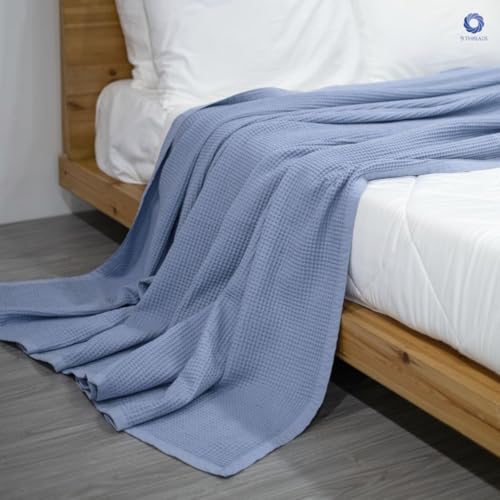 GOTS Certified Organic Cotton Waffle Weave Blanket, Queen Bed Size, 90"X90"Cozy Throw Blanket for Couch, Modern Home Decor, Throw Blankets, Waffle Blanket, Soft Bed Blankets - Powder Blue - color: Waffle -Powdered Blue, size: Queen (U.S. Standard)