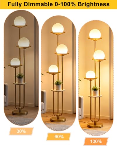Lightdot Globe Floor Lamp with Table 3-Lights Modern Dimmable Floor Lamps for Wedding/Party, 3000K Warm White Bulbs Included, Gold Tall Standing Lamp for Living Room/Bedroom/Sofa Beside/Corner Decor - color: 3U Globe-Gold