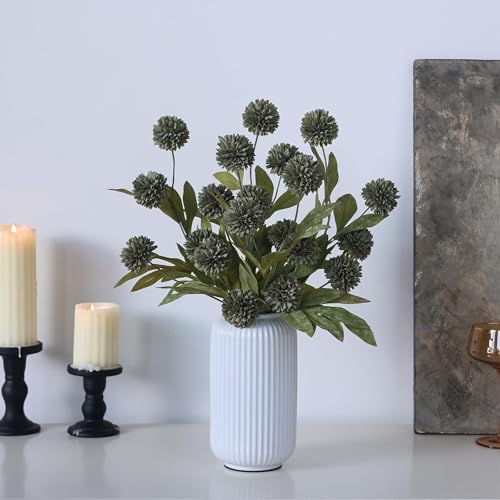 6 Pcs 27"Artificial Pompon Mum Silk Flower Stems for Vase (Dark Gray) - color: Dark Gray