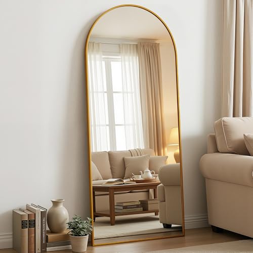 Antok 58" x 20" Arched Full Length Floor Mirror, Aluminum Frame, Black - color: Gold, size: 58"L x 20"W