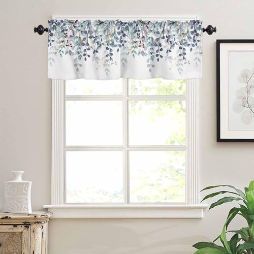 Dark Blue Eucalyptus Leaves Valances for Windows 1 Panel, 54x18 in - color: Eucalyptus Leaves-dark Blue, size: 54"W x 18"L (Pack of 1)