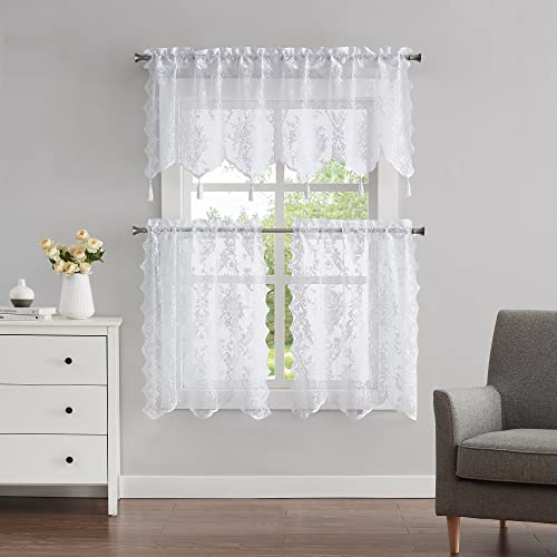 Warm Home Designs 3 Piece Lace Kitchen Tiers & Valances. L White Set 24 - color: White, size: 30"W x 24"L (Pack of 3)