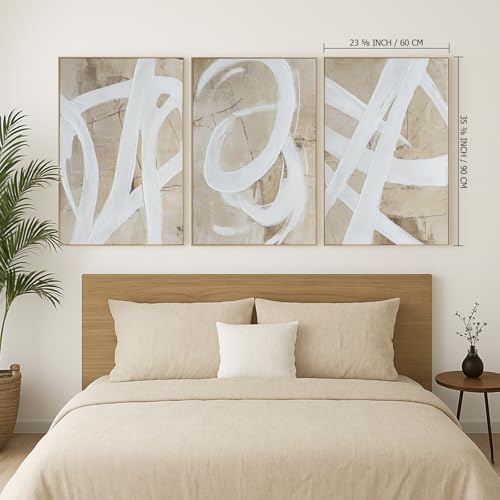 Zessonic Neutral Abstract White Brown Pastel Textured Wall Art,24"x36"x3 - color: Neutral Textured Strokes, size: 24" x 36"
