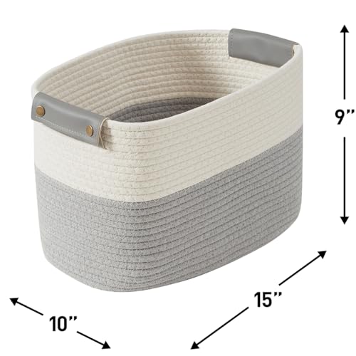 3 Pack Woven Cotton Rope Storage Basket, 15x10x9, White/Gray - color: White/Gray