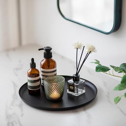 Sziqiqi Candle Holders Round Tray - 11 inches Black Metal Candle Tray for Table Centerpiece Pillar Candle Holder for Home Decorative Moderrn Candle Tray for Coffee Table Bathroom