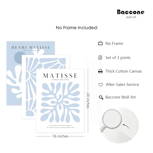 Henri Matisse Wall Art Prints Set of 3 Blue Abstract Matisse Canvas Wall Decor Aesthetic Preppy Wall Art Blue Matisse Posters Artwork Flower Minimalist Pictures for Room Bedroom 16x24 Inch Unframed - color: Blue Matisse Prints, size: 16x24 Inch Unframed
