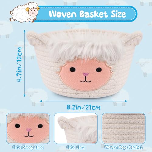Small Storage Basket for Nursery, Sheep Woven Animal Gift Basket - color: White Red, size: 9"D × 5 "H