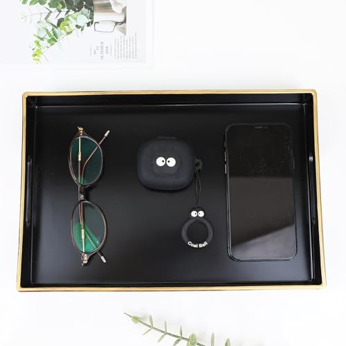 Spsyrine Black Bathroom Vanity Tray with Handles for Dresser Tops - color: Black