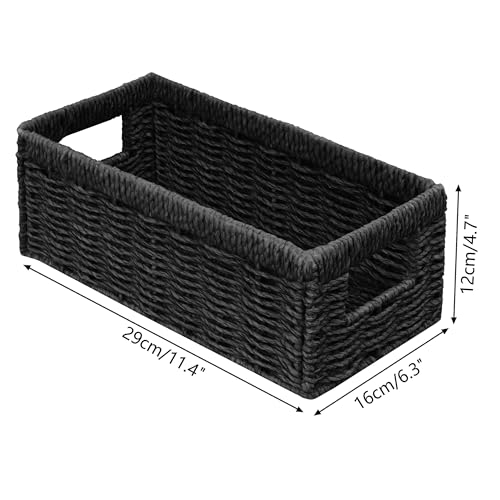 Vagusicc Wicker Storage Basket, Set of 2 Hand Woven Wicker Baskets for Organizing with Handles, Decorative Small Storage Bins for Countertop Toilet Paper Basket for Toilet Tank Top, Shelves, Black - color: Black, size: Small