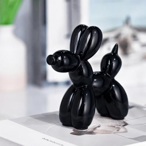 Ceramic Balloon Dog Statue 4.3" Art Decor Sculpture (Black) - color: Black