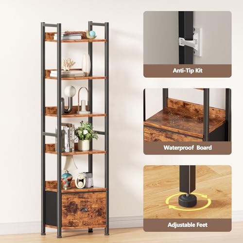 Furologee 6 Tier Bookshelf Set of 2,Industrial Bookshelves and Bookcases - color: Rustic Brown, size: 6 Tier-2 PCS