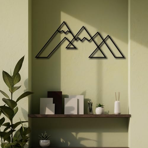 DecoSoul Mountain Metal Wall Art Decor, Large Metal Mountain Wall Art, Snowy Range View Wall Decoration, Minimalist Home Decor, Nature Decorations, Office Art, Housewarming Gift - style: Snowy Mountain