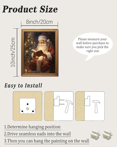 KBKBART Gold Framed Wall Art, Santa Claus Reading Book Wall Decor 8x10 inch - color: Christmas, size: 10"L x 8"W