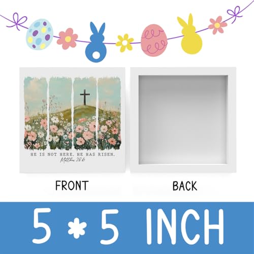 Christian Easter Decor, Jesus Easter Decoration, Aesthetic Boho Wildflower Wooden Box Decor for Rustic Home Girls Room Apartment Table Shelf Office-He is Risen Matthew 28:6 - color: He is Risen Matthew 28:6.