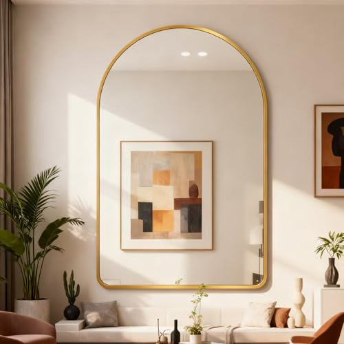 Arched Bathroom Mirror 26"x38",Gold,Tempered Glass - color: Gold, size: 38"L x 26"W