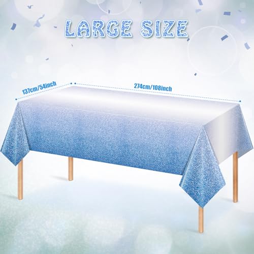 6 Pack Ombre Blue Plastic Tablecloth for Parties, Gradient Pastel Blue Disposable Tablecloths for Rectangle Tables, Royal Blue Sprinkle Table Cover for Wedding Birthday Anniversary Party, 54 x 108Inch - color: Blue, size: 108" x 54" (6 Pack)