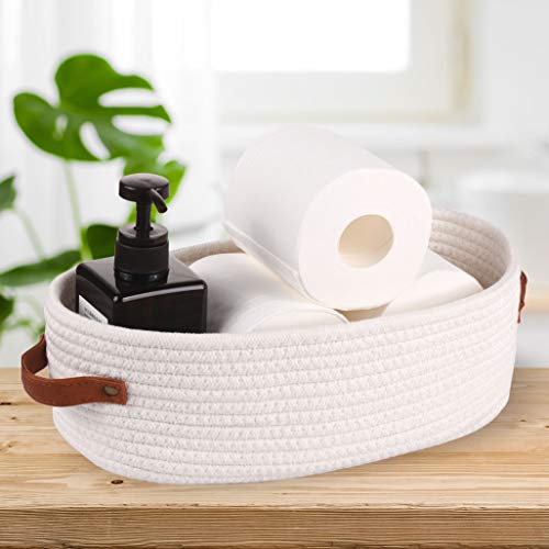2 Pack Woven Storage Basket for Toilet Tank Top,Farmhouse Home Decor Organizing Baskets for Bathroom,Table and Counter 13"x5.9"x4" White - color: 2 pack White