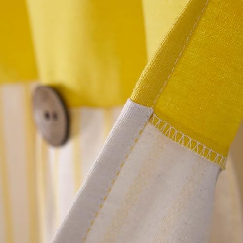 DOSLY Ides Farmhouse Rustic Cotton Valance Curtain, Yellow Striped Pleated Design with Coconut Buttons, Multi-Room Window Treatment for Kitchen Living Room Bedroom, 52" W x 18" L - color: Yellow & Yellow Stripe, size: 52"W x 18"L (Pack of 1)