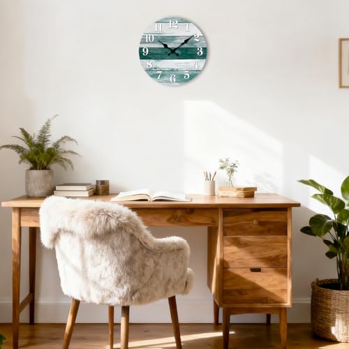 Small Wall Clock, Farmhouse Coastal Wood Clocks Battery Operated - color: Green, size: 10 Inch