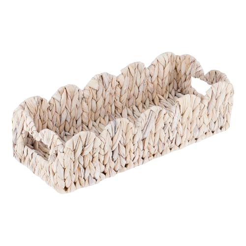 Coeusy Scalloped Toilet Paper Basket, Wicker Basket for Bathroom Organizer - color: White Rectangular