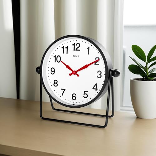 Lily's Home Desk & Table Clock - Black - Minimalist Design - Tabletop Analog Clock - Large Numbers for Readability - Ideal for Office, Bedroom, Shelf Décor - 7.5'' x 2.5'' x 7.3''
