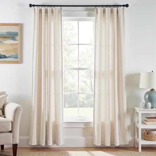 jinchan Linen Curtains Light Filtering Back Tab 38x84 Inch 4 Panels Beige - color: *Ecru, size: 38"W x 84"L (Pack of 4)